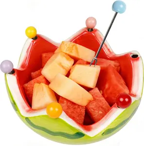 Watermelon Fruit Bowl With 6 Set 7in Large Capacity Salad Bowl Suitable For And Home Use Decorative For Snacks Desserts And Candies (red)