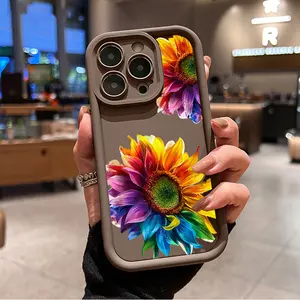 Trendy Gradient Sunflower Pattern TPU Phone Case for iPhone 16 15 14 Pro Max 13 12 11 XR XS Plus E Shockproof Drop Protection Rugged Durable Silicone Cover Cellphone Protective Smartphone Casing