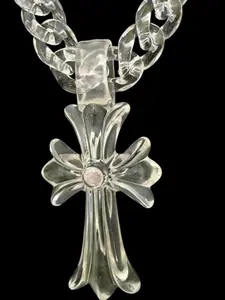 Clear Acrylic Cross Pendant Necklace for Men & Women - Trendy Unisex Streetwear, Cuban link, Lightweight Fashion Jewelry, Acrylic Link Chain