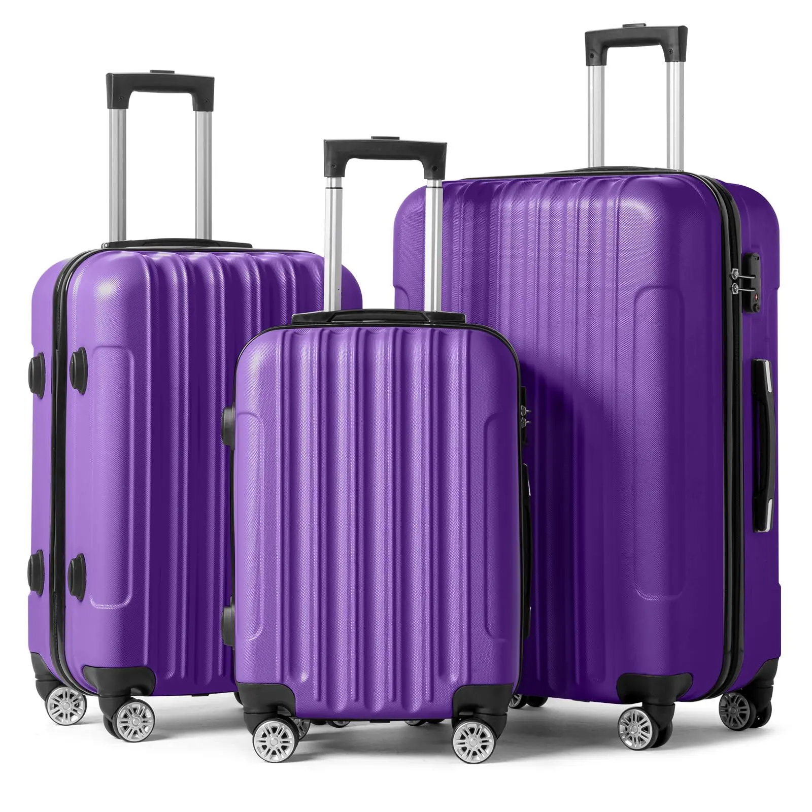 3-Piece Hardside Luggage Set, Lightweight ABS Shell with Spinner Wheels & TSA Lock, 20/24/28 Inch Carry-On and Checked, Purple, Luggagesets, 24In, 20/24/28In, Large Storage, Rigid Hardside, 317.47Oz, 4 Wheels 360 Rotation, 5.29 Lbs, Multi-Function, (11.02