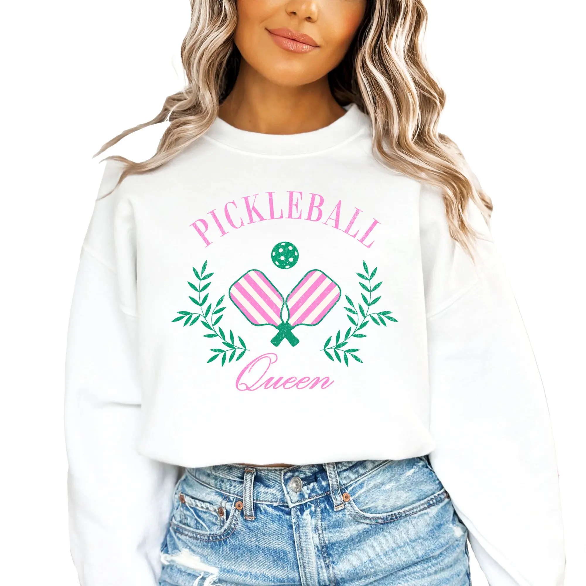 White Pickleball Queen Sweatshirt for Women and Teens - Cozy Pickleball-Inspired Sweater for Fall and Winter - Gift for Pickleball Player