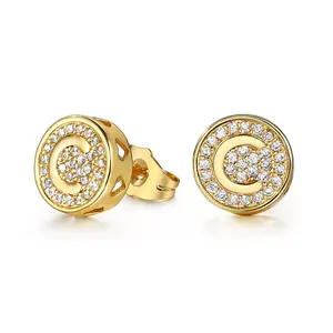 Gold Plated Initial Letter A-Z Stud Earrings CZ Crystal alphabet Earring Jewelry for Women Men Valentine Anniversary Birthday Gift