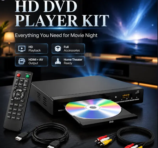 PJGCWB Slim Multimedia DVD Player  1080p HD Video Player, TV-Connected, Region-Free, Home CD-Compatible, Digital Audio Support, USB Port, Remote Control, Durable Shell, Anti-Shock, Plug-and-Play, Slideshow Function, Multimedia Video Player,retro cd player