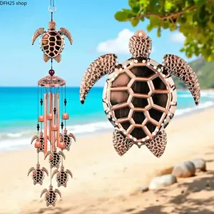 Sea Turtle Wind Chimes, Featuring 4 Aluminum Tubes and 6 Tortoise Pendants, Delivers Soft Melodious Sound. Classic Coastal Style Ornaments Suitable for Indoor Spaces, Gardens, Yards, Patios and Balconies as Elegant Home and Outdoor Decor