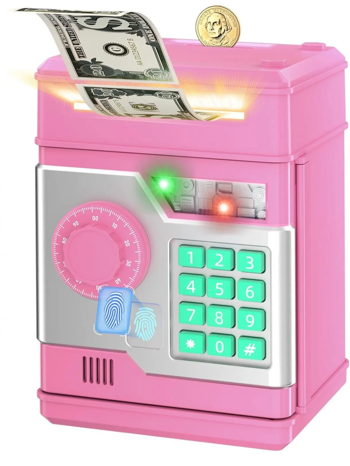 kids electric piggy bank ATM saving box with password&fingerprint lock ,ABS safe with music for bills and coins