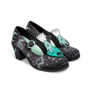 Hot Chocolate Design Mid Heels Spirit Board Women's Mary Jane Pump Vegan Fabric Upper Cushioned Sole Adjustable Strap 2.5 Inch Heel