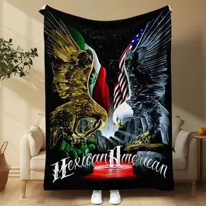 Mexican American Cultural Blanket, Soft Comfortable Throw Blanket, Dual Eagle Design, Perfect Gift for Culture Lovers  Lightweight, soft, skin-friendly and breathable