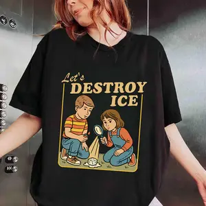 Men's Light, Breathable Cotton Vintage Destroyed Graphic T-Shirt - Baggy, Oversized Loose Fit, Round Neck Sleeve Top, Unisex Protest-Themed Satirical Casual Wear