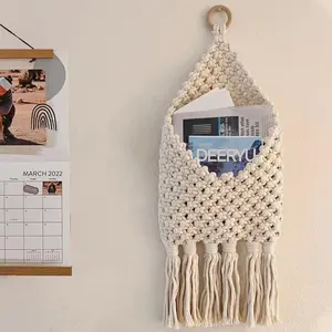 Mail Organizer Wall Mounted, Handmade Hanging Woven Basket for Boho Home Office Decor, Over the Door Key Letter Envelope File Holder for Entryway Hallway