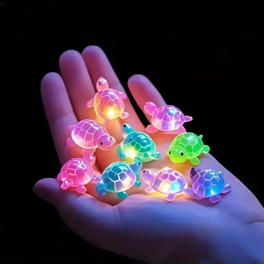 20 Piece Glow-In-The-Dark 3D Turtle Figurines, Resin Animal Figurines, Decoration Figure, Colorful Semi-Transparent Resin Decorations, Decorative Ornaments, DIY Crafts, Beach Party Gifts, Ocean Theme Events