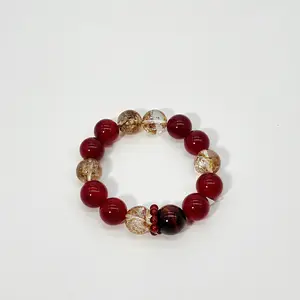 Natural Red Agate & Golden Rutilated Quartz Bracelet for Women, Fortune-Attracting Beaded Design, Minimalist Luxury Handpiece