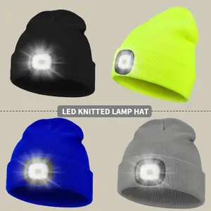 Rechargeable USB LED Headlamp, Ultra Bright Four Leds, Winter Warm Unisex Fit Hat Light, Ideal Outdoor Activity Gift