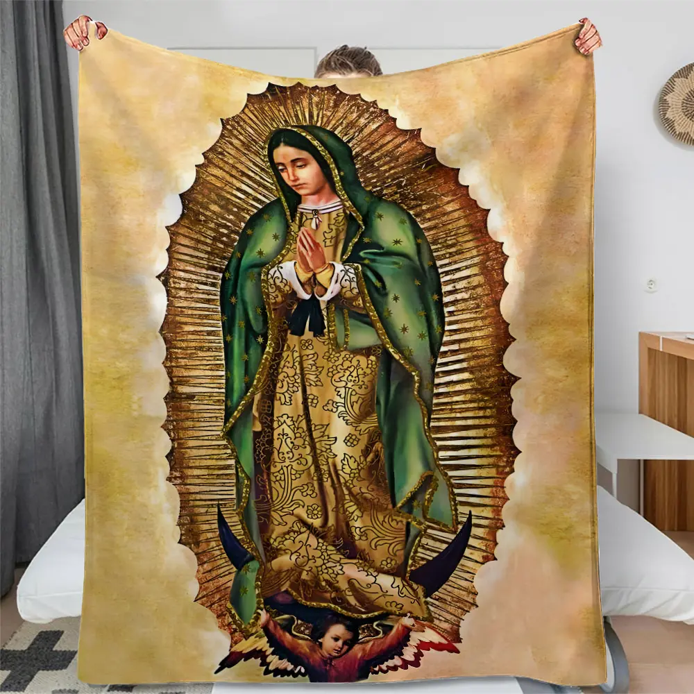 1-Piece Vintage Guadalupe Virgin Christian Faith Flannel Throw Blanket - Soft, Warm, Hypoallergenic Blanket Throw for Sofa, Camping - All-Season Multifunctional Bedding Gift, Christmas Gift