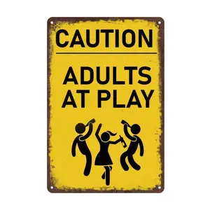Vintage Retro Aluminum Warning Sign Caution Adults At Play Humorous Wall Art 8x12 Inch Rustic Home Bar Garage Cafe Farmhouse Decor Holiday Christmas Gift Metal Wall Hanging Industrial Pool Vintage Garage Signs Signage