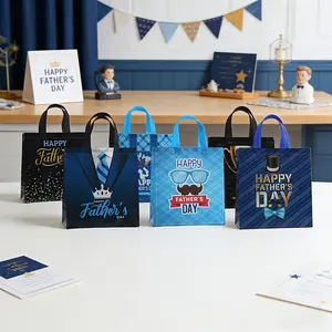 Father's Day Non-Woven Handbags, 12pcs/24pcs Men's Gift Bags, Reusable Shopping Bags, Perfect for Father's Day Gifts, Dad Birthday Party