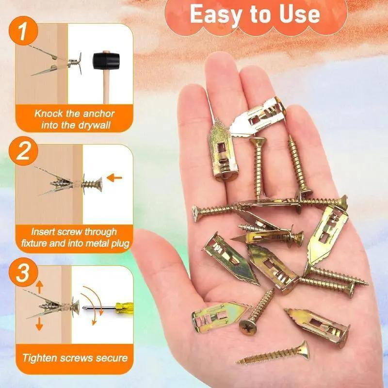 120PCS/240PCS Self-Drilling Drywall Anchors Kit No Drill Needed Easy Hang for Home & Office Includes 100 Anchors 100 Screws for Quick Install Adjustable Hooks & Bracket