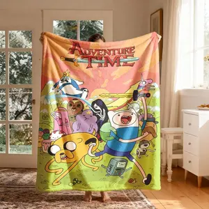 Adventure Time Cartoon Characters Flannel Blanket Large Size Ultra Soft Warm Lightweight Cozy Throw Blanket Perfect For Bed Sofa Living Room Office Camping Travel Gift Birthday Christmas For Fans Boys Teens Her