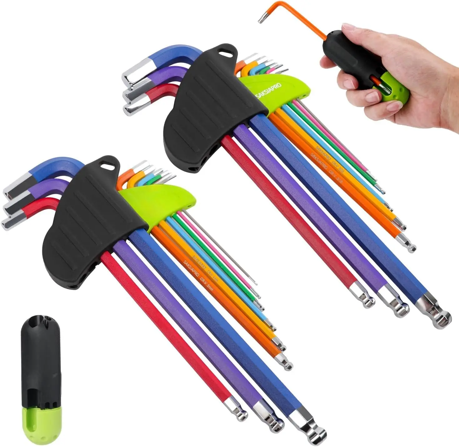19-Piece Metric & SAE Allen Wrench Set with Ball End, T-Handle & Extra Long Arm, 1.5mm-10mm & 1/16"-3/8" Sizes, Anti-Rust Oxide Coating for Bicycle, Furniture Assembly & Automotive Fasteners Repair