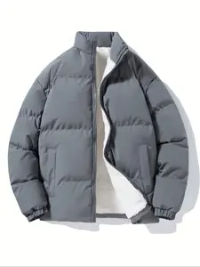 Men's Solid Color Thermal Lined Zip Up Puffer Coat, Regular Fit Casual Fashion Warm Stand Collar Long Sleeve Outerwear for Fall & Winter, Men's Clothes for Daily Wear, Jackets