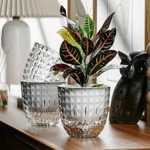 3-Piece Durable Transparent Self-Watering Plant Pots - Clear Nursery Pots, Perfect for Succulents and Indoor Plants, Ideal for Home, Garden, and Office Decor