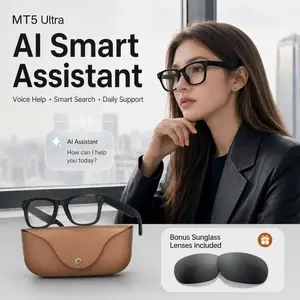 New Mt5 Ultra AI Smart Glasses With Camera, 8mp HD Camera, Voice Recording, Real-Time Translation, Bluetooth-compatible Call, 300mah Battery, 2000mah Charger, Unisex, Multifunctional Wearable Smart Glasses