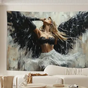 A black winged angel background cloth, Wall Tapestry, Wall Hanging Tapestry, perfect for decorating living rooms, bedrooms, offices, parties, and a perfect creative gift.
