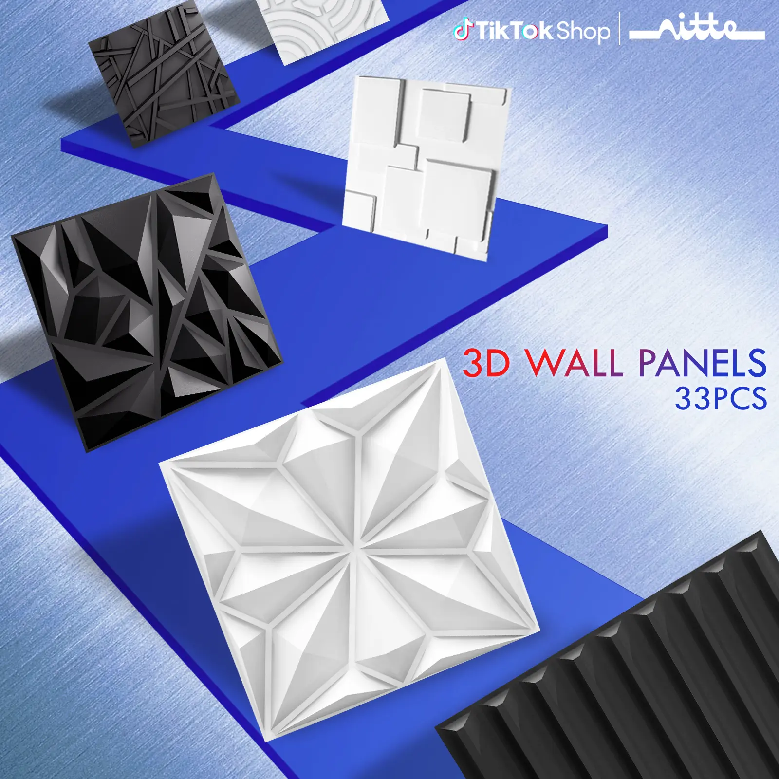 Nitte 33pcs PVC 3D Wall Panels, Astral Textured Wall Decor, 11.8"x11.8" (30cmx30cm), Suitable for Living Room, Bedroom, Kitchen, TV Background