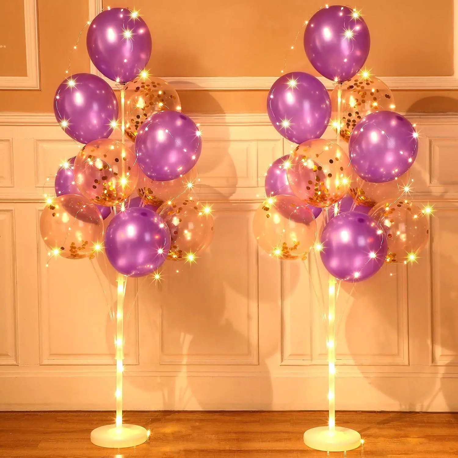2 Set Floor Balloon Column Stand Kit With 40 Pcs BalloonsLed Light Balloon Holder Halloween Christmas Centerpieces Balloon Tower For Birthday Baby Shower Wedding (Purple)