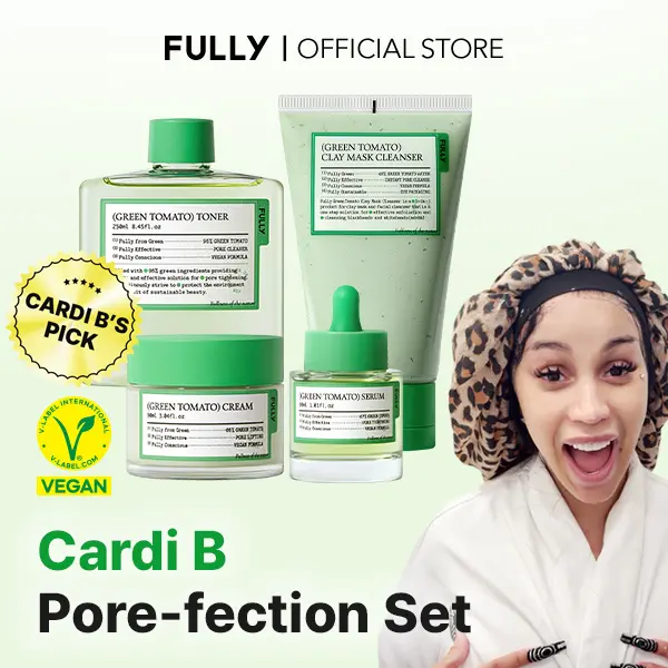 [FULLY Official Shop] Green Tomato Pore Care Starter Kit (Clay Mask Cleanser + Toner + Serum + Cream) K beauty Vegan Pore Minimizer Moisturization