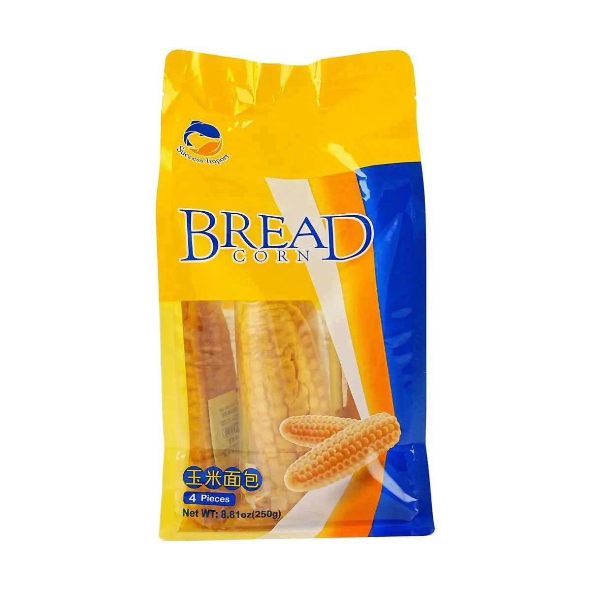 Success Import Cornbread Snacks, 4-Pack (250g), Rich Corn Flavor, Creamy Filling, Soft Toast, Nutritious Breakfast Bread