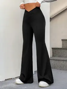 Plus Size Women's Basic Solid Color Casual Knit Skinny Pants, High Waist Stretchy Leggings for Daily Wear & Comfortable Fit Womenswear