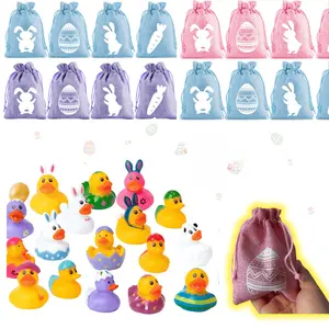 Easter gift 6/12PCS Soft Rubber Duck Toys in Linen Bags - Easter Basket Stuffers, Spring Festival Favors for Kids Students, Party Favors Assortment, Party Supplies