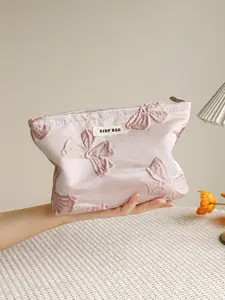 Bow Pattern Toiletry Bag, Large Capacity Cosmetic Storage Bag, Portable Travel Toiletry Bag, Zipper Makeup Bag, Cosmetic Pouch for Women & Girls