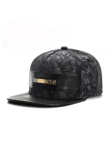 1 black full-printed flat-brim baseball cap -"NO MERCY "metal nameplate, imitation leather decoration, and dark high street style with adjustable hats for men and women, suitable for leisure outdoor activities and sun protection.