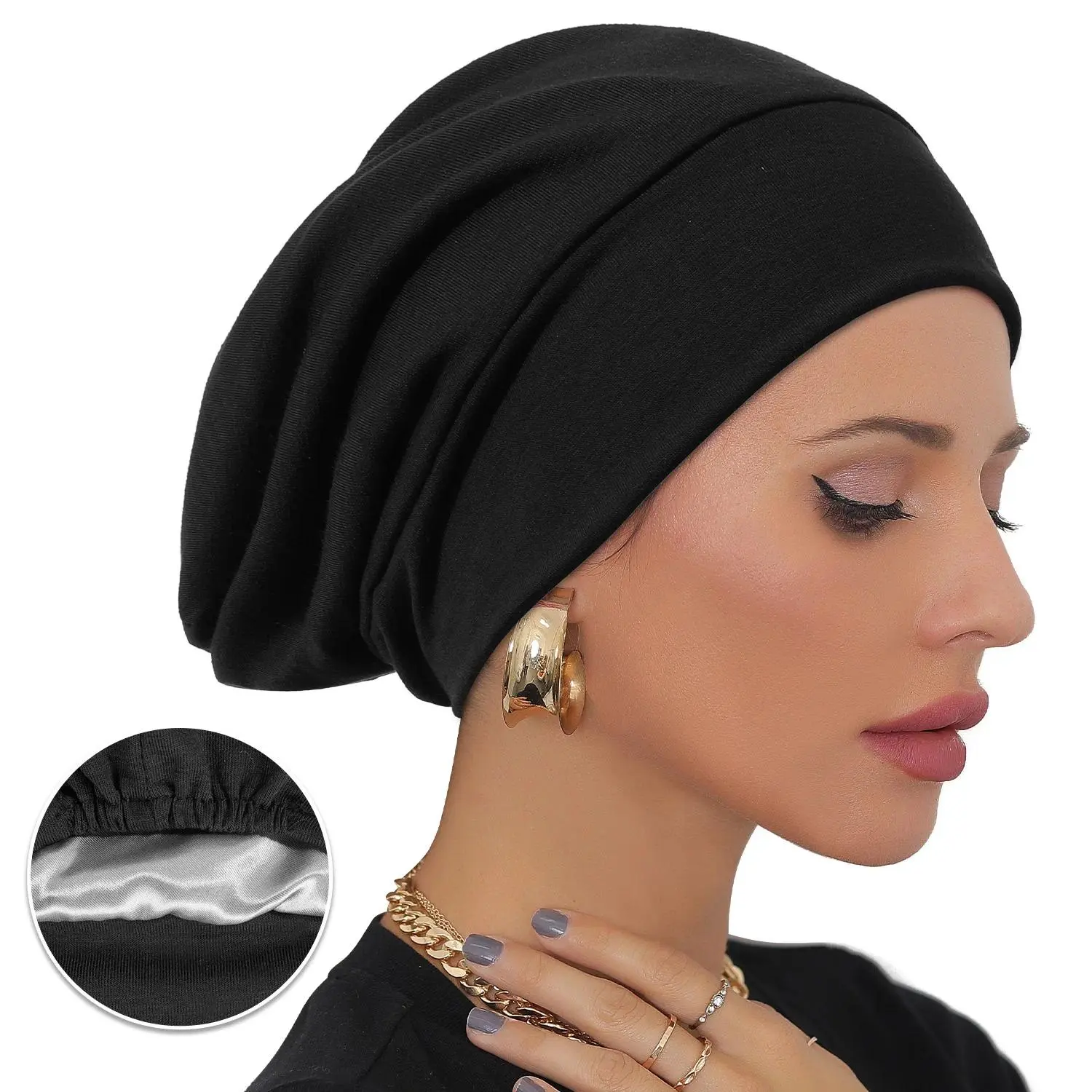 Adjustable Satin Hair Bonnet Hat - Silk-Lined Slouchy Beanie, Stay-On Sleeping Wrap for Curly Hair, Haircare Accessory