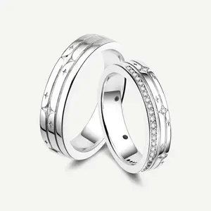 FANCIME "Starlit Melody" Sterling Silver Couples Promise Ring, Dainty Silver Rings for Relationship Commitment