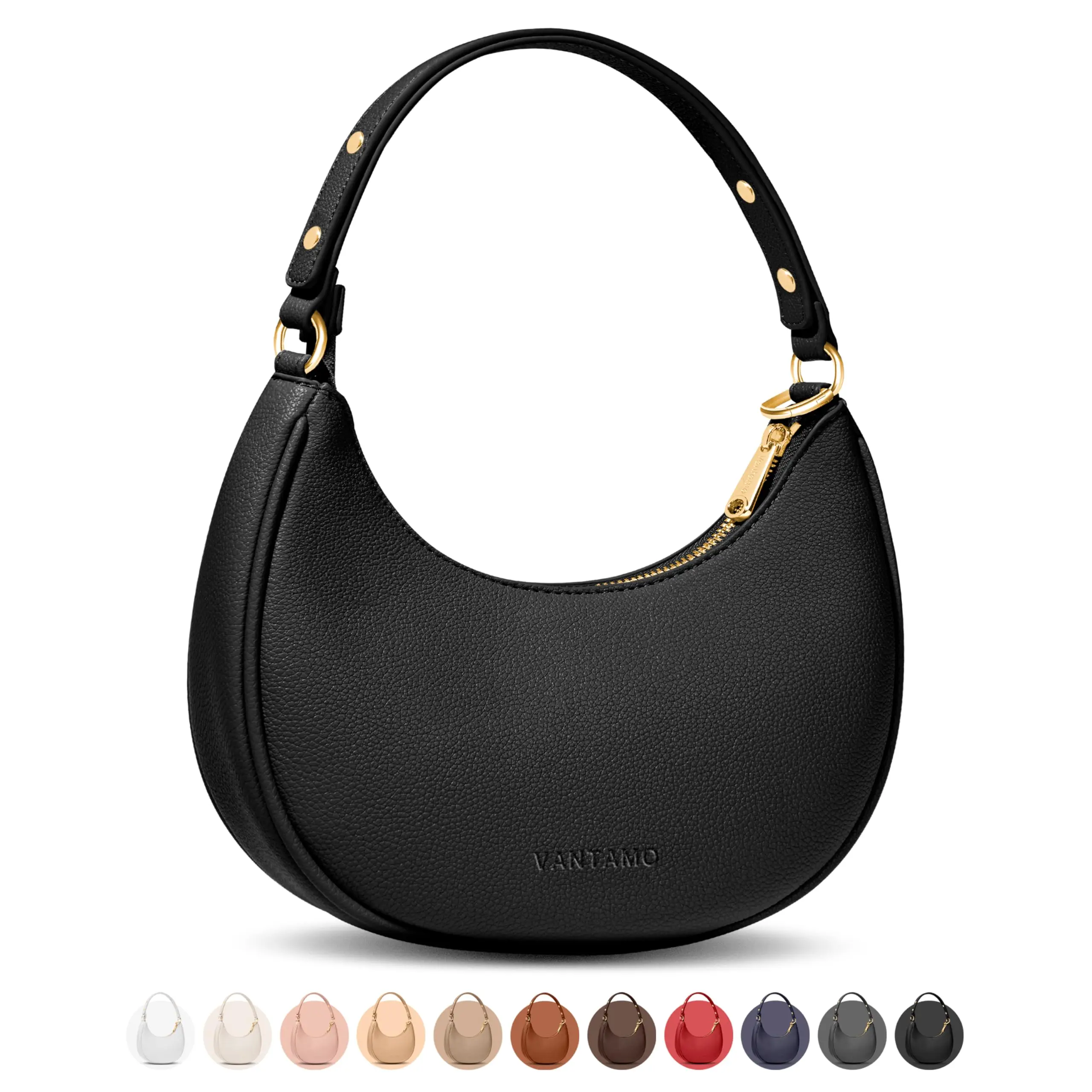 Vantamo Crescent Bags For Women with RFID Protection, Half Moon Clutch Purses for Women with Anti-Theft Clip for Extra Safety, Premium PU Leather Handbags for Work & Going Out, Taupe Beige Purse
