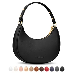 Vantamo Crescent Bags For Women with RFID Protection, Half Moon Clutch Purses for Women with Anti-Theft Clip for Extra Safety, Premium Smooth PU Leather Handbags for Work & Going Out, Black Purse