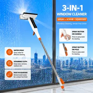 3-in-1 Glass Cleaning Kit – Durable Metal Pole, Silicone Scraper & Water Spray Wand, Ergonomic Easy-Grip Handle, 122cm Extendable Pole, Streak-Free Cleaning for High Windows, Shower Doors & Car Windshields
