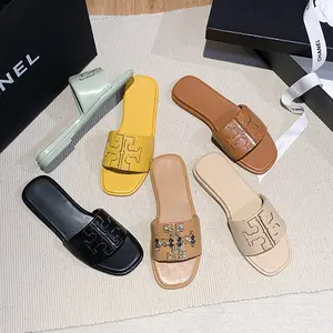 "Luxury Leather Slide Sandals for Women – Premium Flat Sole Slippers| Wide Width Comfort Slides| Trendy Cross-Border Fashion (US/EU Sizes)" Footwear Shoe