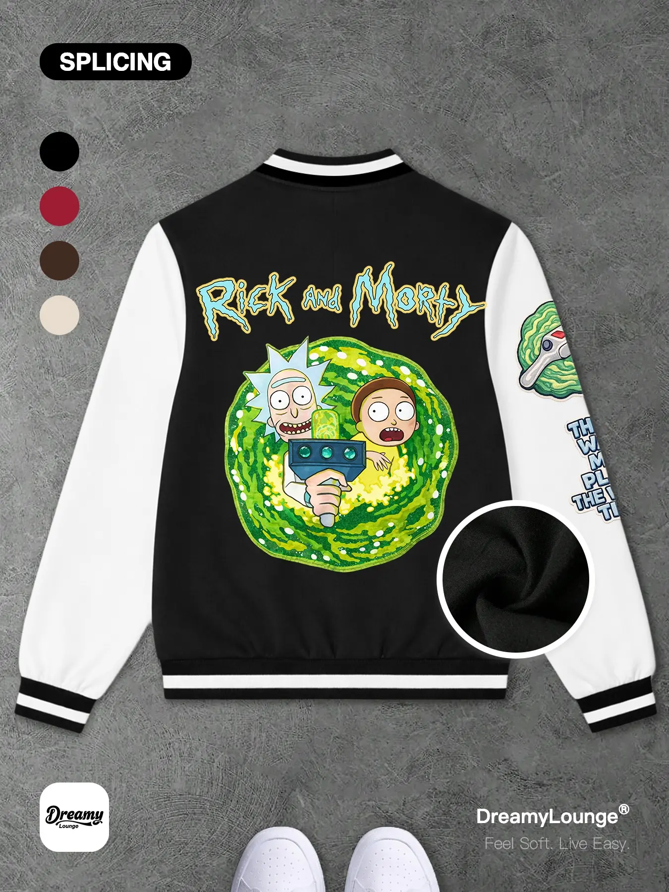 Rick and Morty Parallel Universe Graphic Long Sleeve Baseball Jacket, Casual Fitted Fall Winter Wear, Breathable Warm Home Top, Man, Menswear