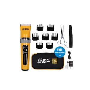 Cut Buddy Beginners Clipper + Scissors + Case - Cordless & Adjustable Barber Equipment with Titanium Ceramic Blades 3 Speeds 200 Min Battery Life for Precise Trimming