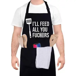 Funny Black Aprons for Men and Women, Adjustable with 2 Pockets, Gifts Cooking Grilling BBQ Chef Apron