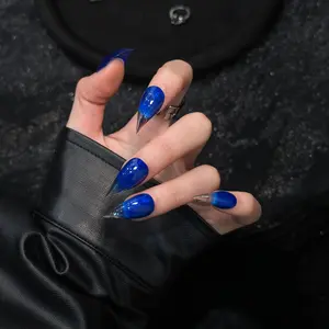 Handmade Press On False Nails, Klein Blue Transparent Dual Tone Gradient, Dragon Claws, Long Wear, European Style, Cat Claw High Transparency