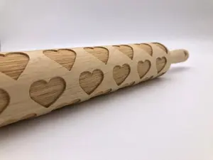 Large Hearts Embossed Rolling Pin for Pottery and Baking