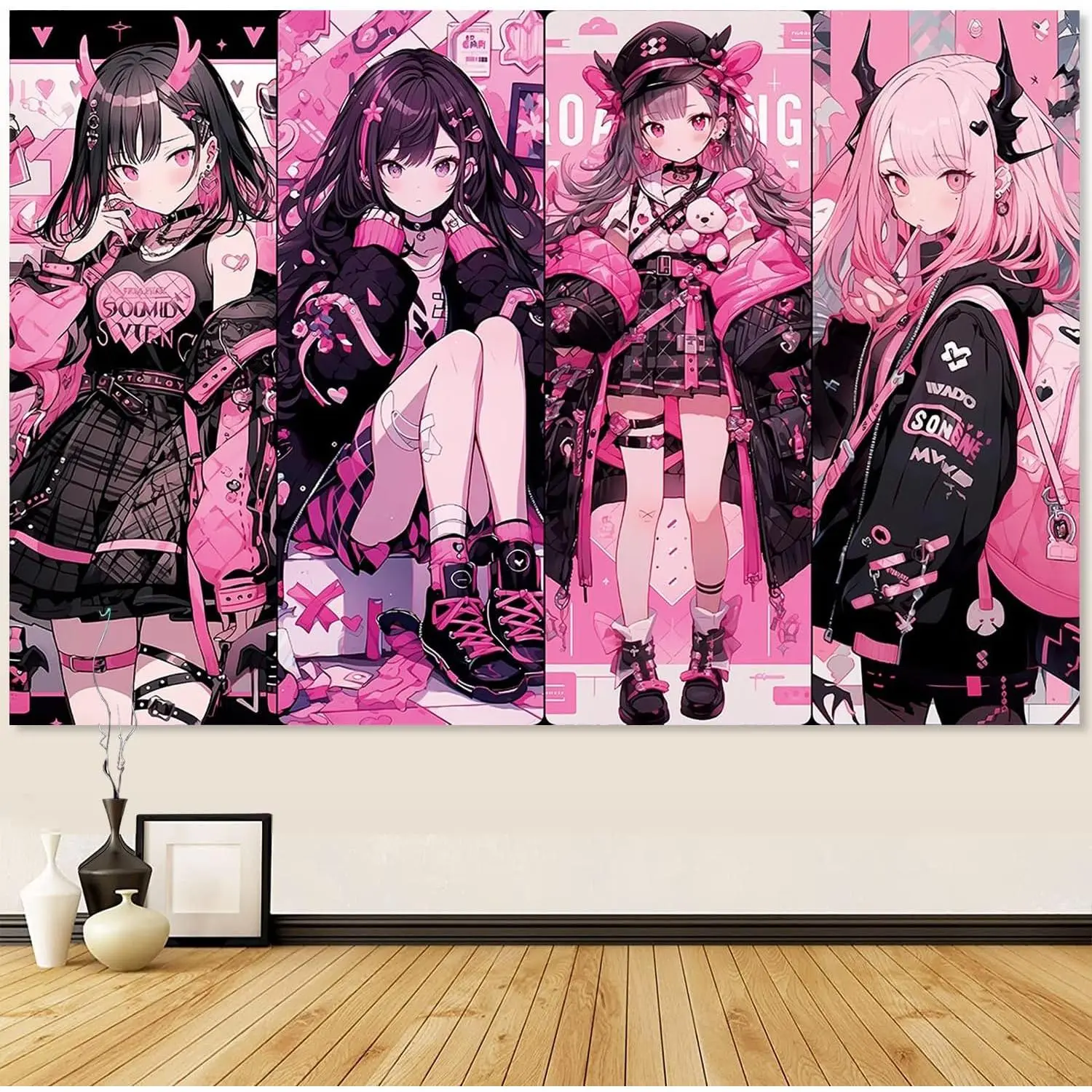 【Moving Season】Anime Tapestry-Anime Girl Wall Hanging-Japanese Anime Backdrop-Anime Party Decorations-Kawaii Aestheticism Anime Room Decor for Bedroom 60x40 In,Pink