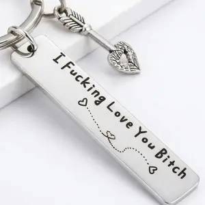 Funny Best Friend Keychain - Stainless Steel Engraved "I F*cking Love You Bitch" - for Car Keys & Bag Decor - Cute Birthday Gift for BFF & Sister
