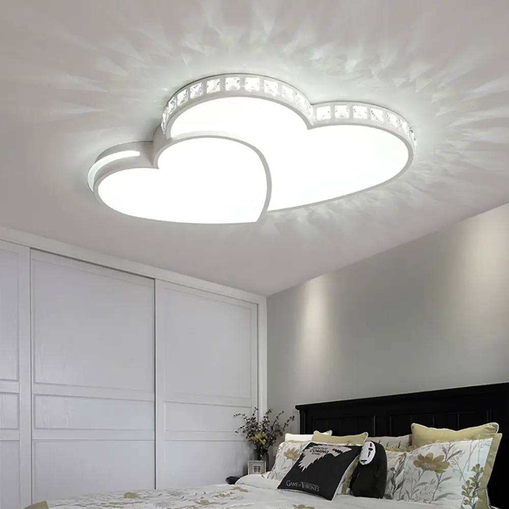 Heart Shaped Crystal LED Flush Mount Ceiling Light - 24W LED Lights Bedroom with Uniformity, High Color Rendering, Eye Protection, Energy Saving, Low Heat, Long Life, Hydraulic Mold Shaping, Stamping Process, Healthy Environment for Bedroom Decor
