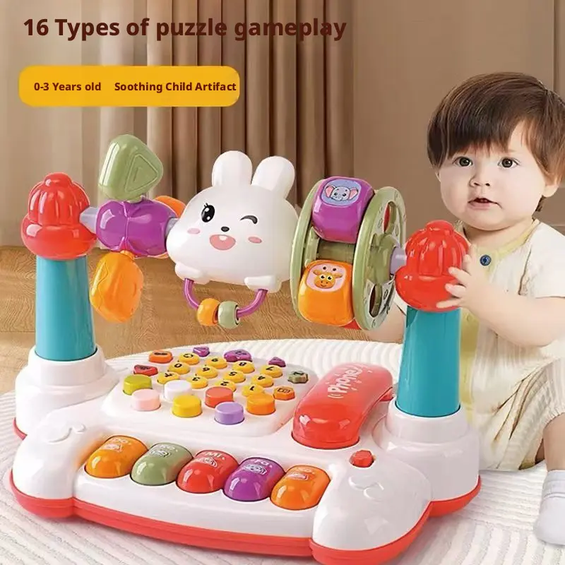 Unisex Interactive Musical Light-Up Keyboard Phone Toy - Educational Sensory Toy with 16 Puzzle Games, Rhythm Games, Bunny & Animal Sounds, Musical Electronic Accessories for Ages 3-4 Outdoor Play