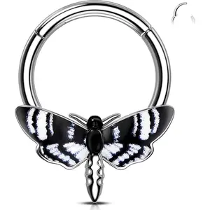 16G Halloween Septum Ring, Black Moth Daith   316L Stainless Steel, 10 mm Helix Cartilage Earring, Blue Septum  Jewellery for Women